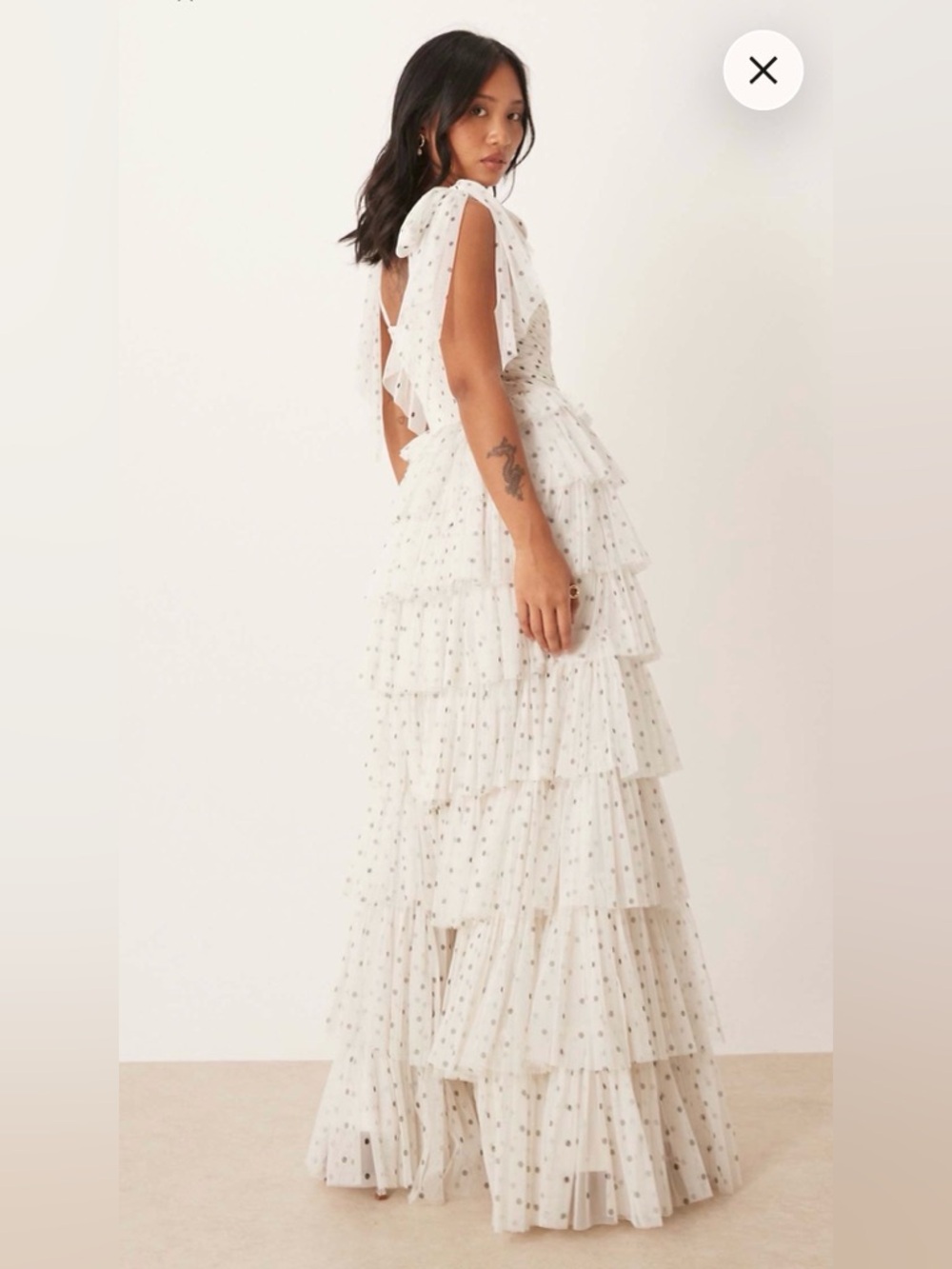 NWT Tiered White Maxi Dress with Metallic Dot Detail